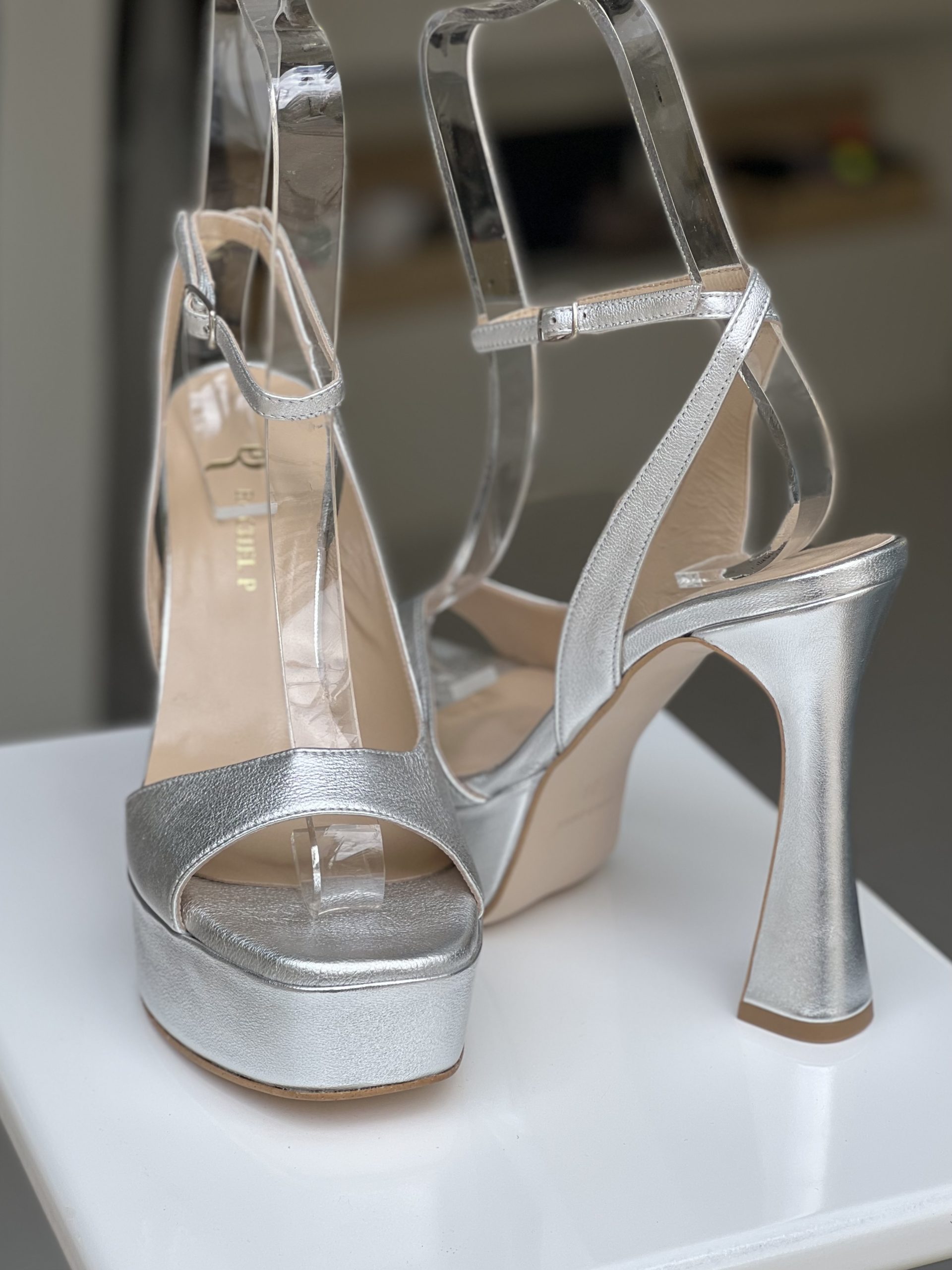 Silver platform heeled sandals - Shoelace - Women's Shoes, Bags and Fashion