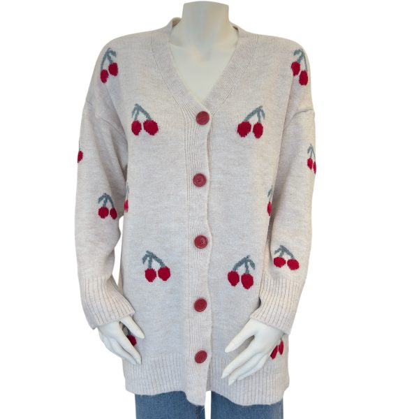 cardigan knitted long cherries- Giannios