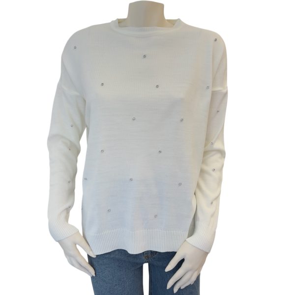 knitted sweater ivory strass- Giannios