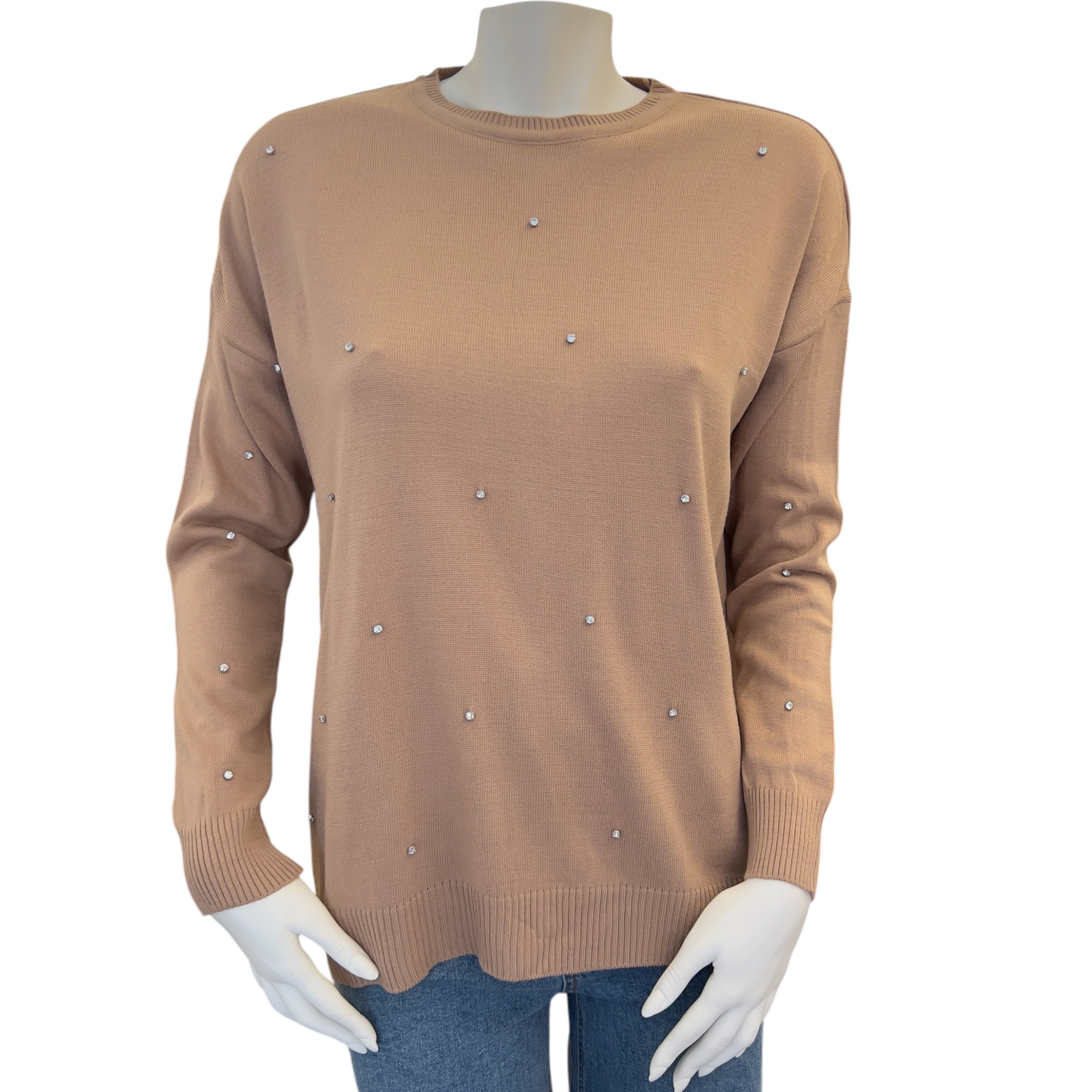 knitted sweater camel strass